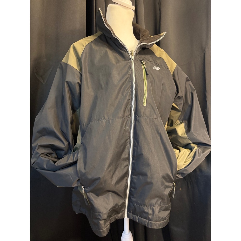 New Balance Mens Fleece Lined Windbreaker Jacket Black Olive Green Size L